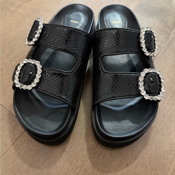 Maje Paris Black Slide Sandals with Rhinestone Buckles NWOB- FR 40- US 9.5/10 - Picture 3 of 12